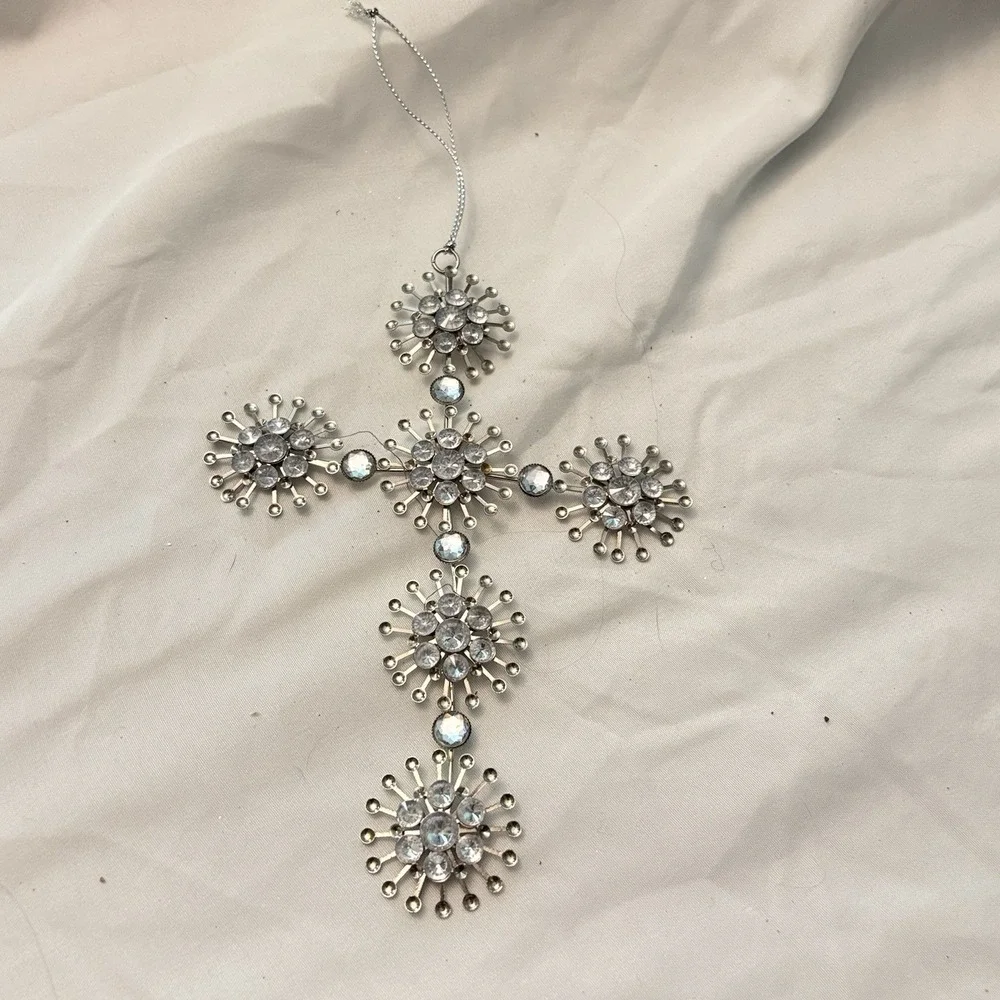 Vintage Y2K Rhinestone Snowburst Cross Ornament 6